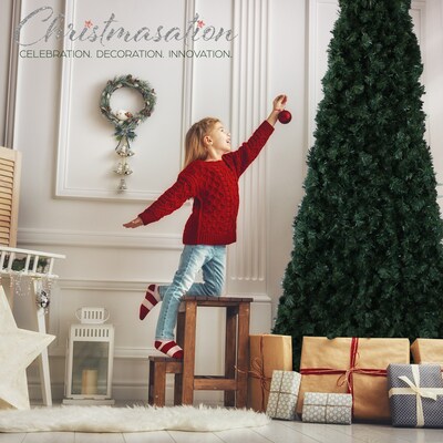 Pet and Kid Friendly EZ-FIT Stackable Flat Hanging Christmas Tree, Pre-Lit Dual Power Lights, 5Ft or 7Ft - image1